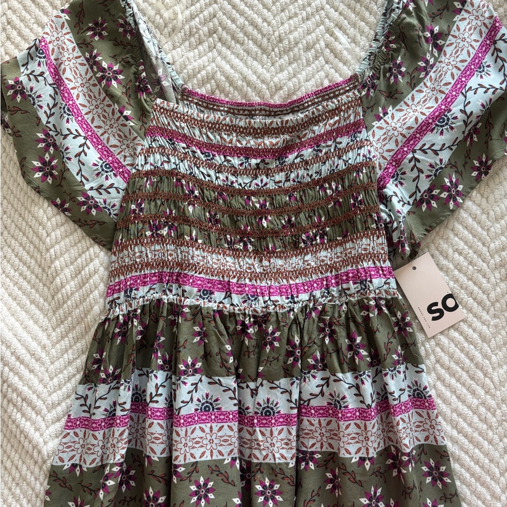 SO Green and Pink Floral Blouse